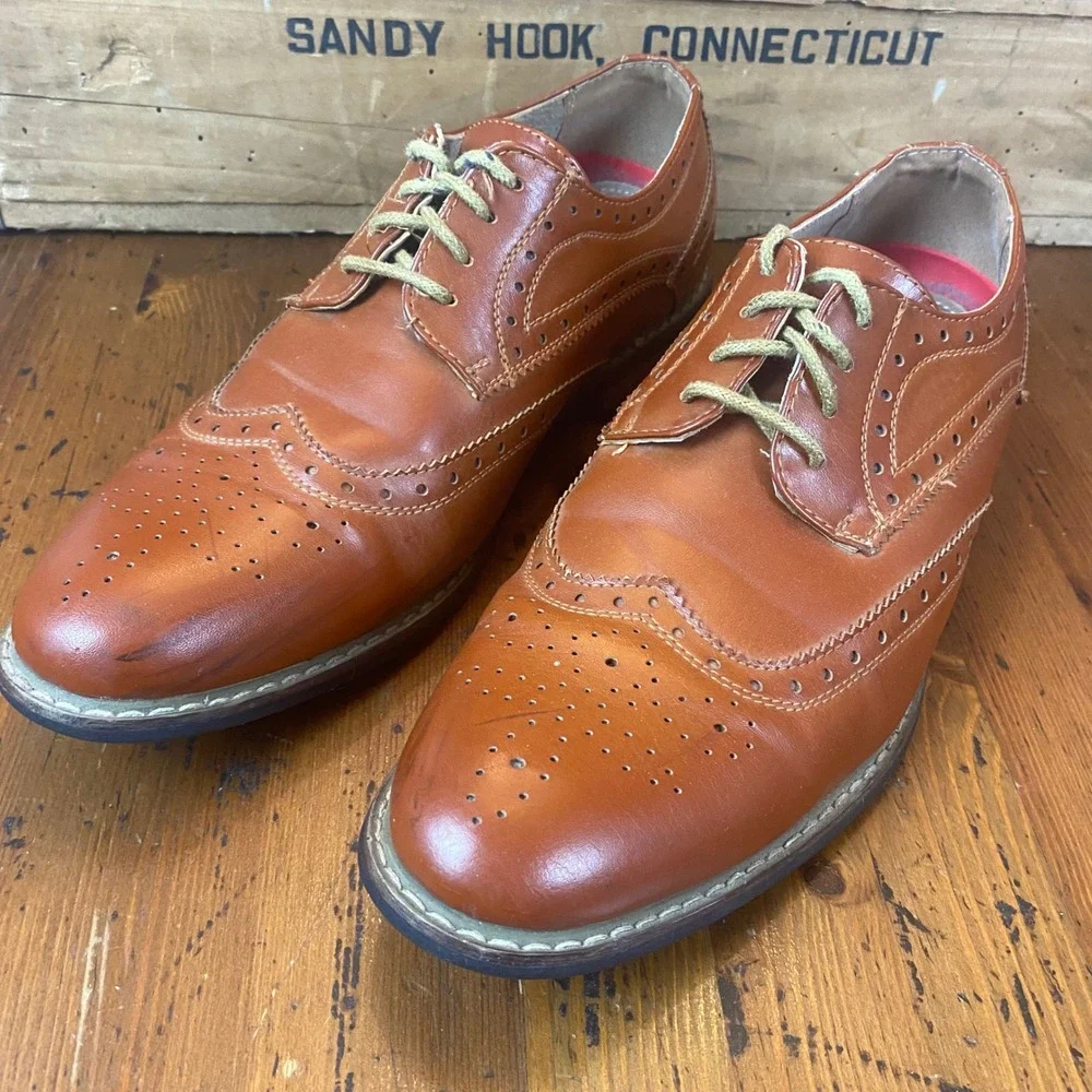 Bruno Marc‎ Prince 03 Mens Size 7.5 Brown Leather Wingtip Oxford Brogue Shoes